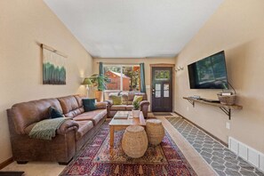 Télévision, cheminée, lecteur de DVD