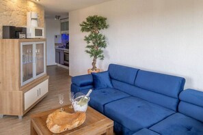 Smart TV, fireplace, video games, DVD player