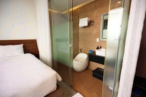 Buồng tắm vòi sen, máy sấy tóc, khăn tắm, xà phòng 