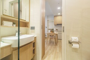 Exclusive Apartment | Bathroom | Shower, hair dryer, bathrobes, slippers - Laguna SkyPark new brand apartments (Choeng Thale)