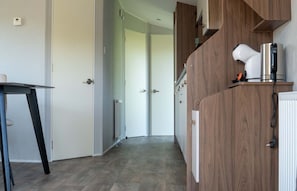 Fridge, microwave, coffee/tea maker, electric kettle