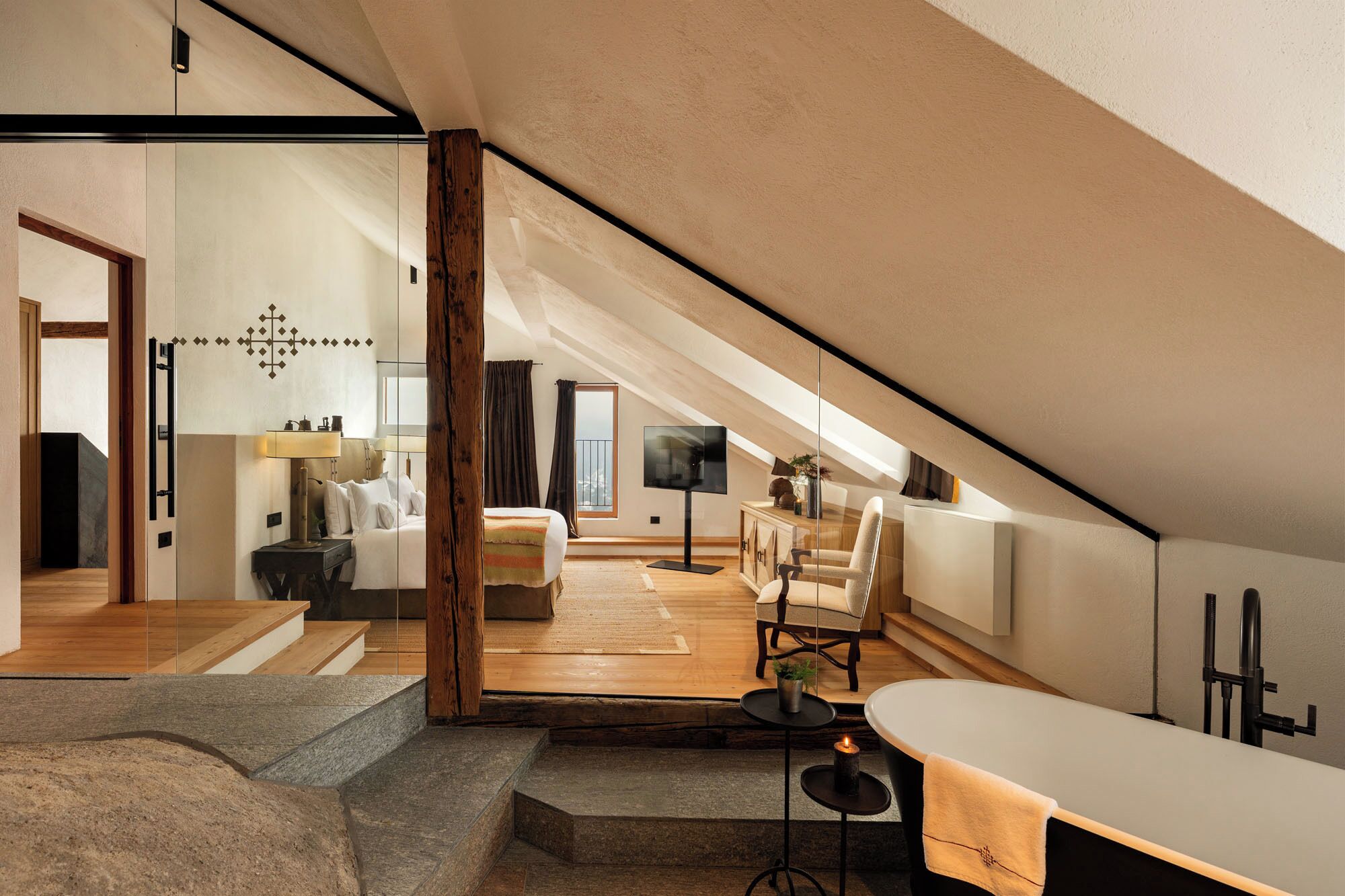 Chalet, uitzicht op bergen | Lakens van Egyptisch katoen, luxe beddengoed, een minibar