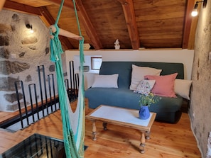 TV, fireplace, DVD player, books - Mini terrace house with mountain view near Puy Mary - La Loge de Dienne (Dienne)