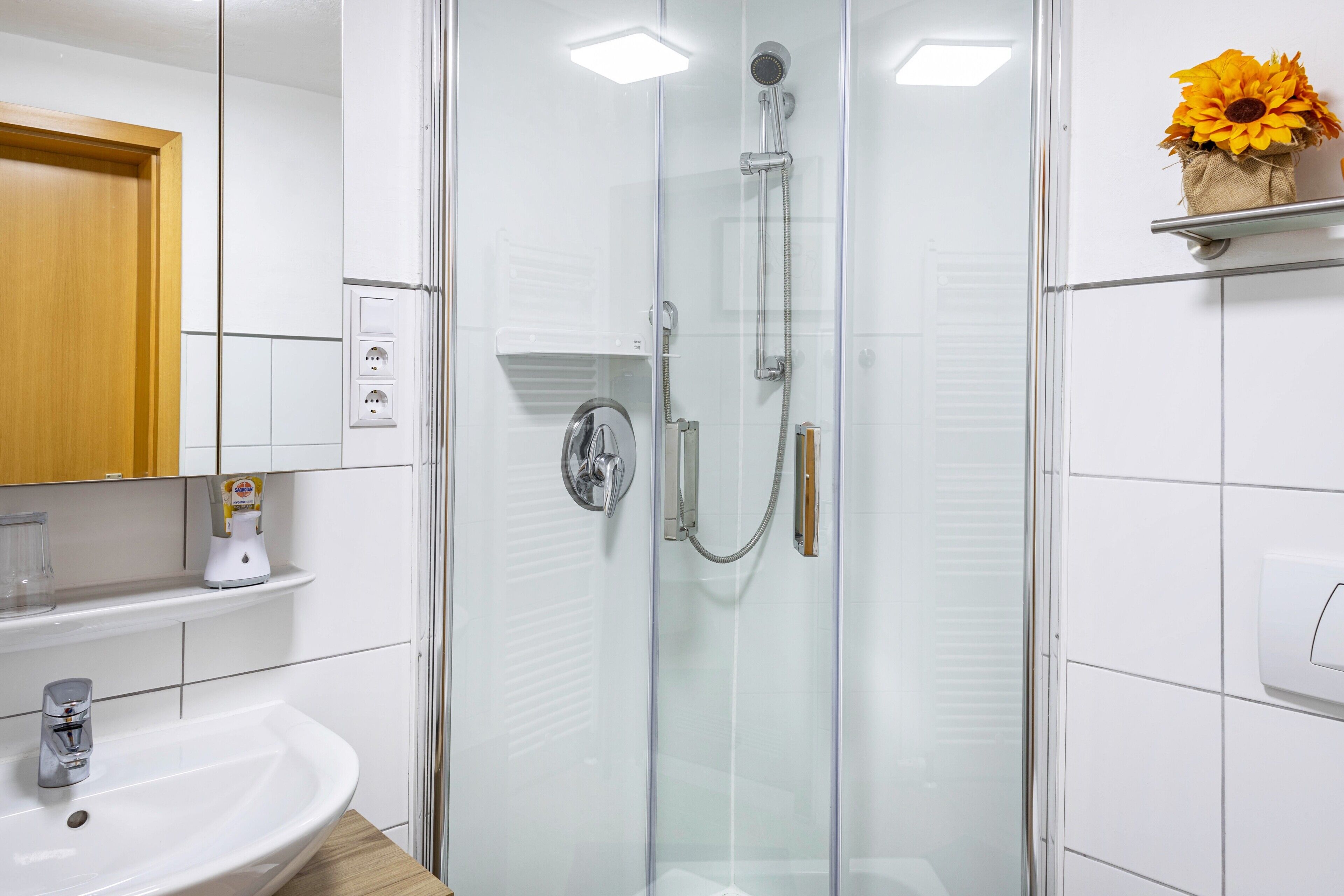 Dusche, kostenlose Toilettenartikel, Haartrockner, Handtücher