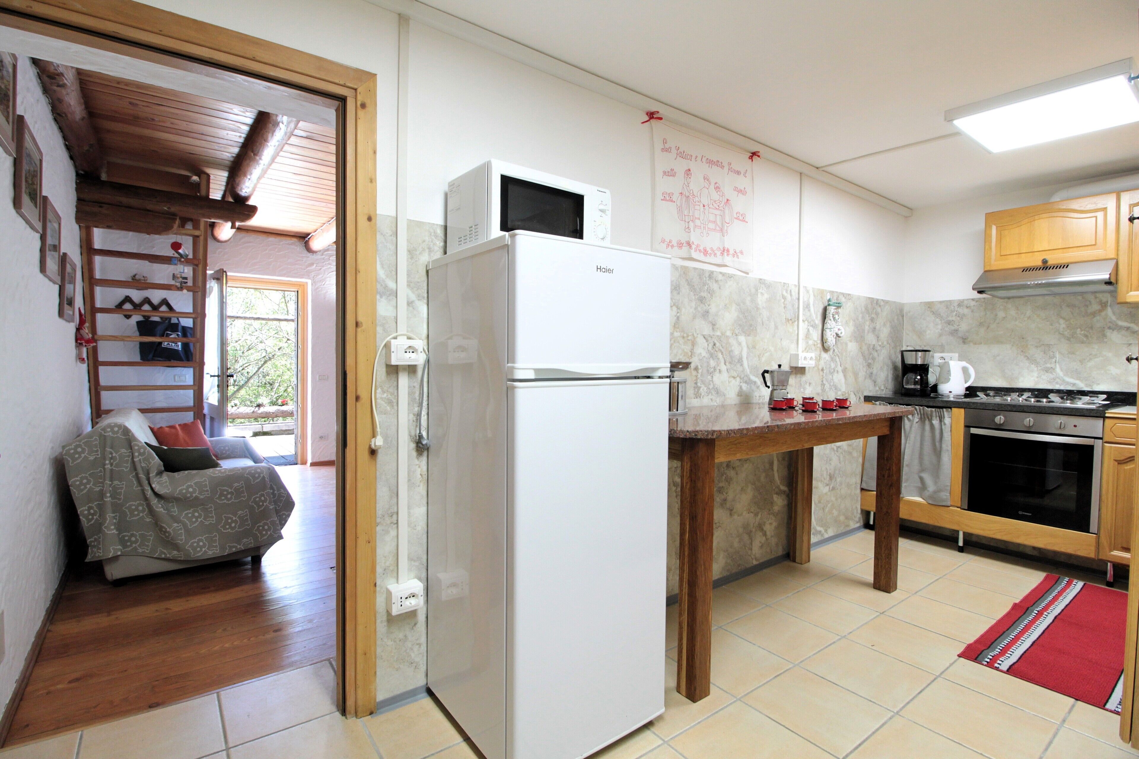 Cabaña, vista a la montaña | Cocina privada | Refrigerador, microondas, parrilla de estufa y tetera eléctrica 