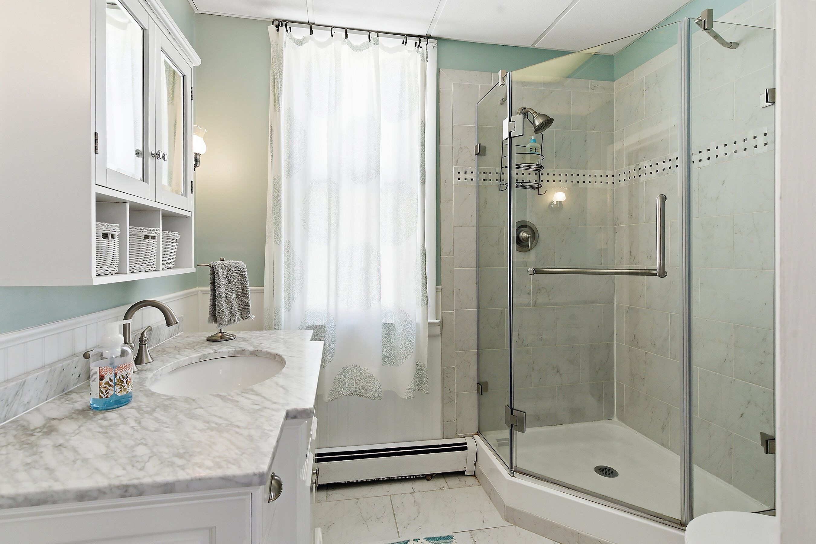 Hair dryer, towels, toilet paper