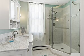 Hair dryer, towels, toilet paper