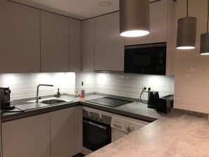 Fridge, microwave, oven, dishwasher