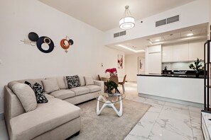 Superior Apartment, 1 Bedroom, Balcony, Pool View | Living room - Stylish 1BR Apartment at Meera Tower (Dubai)
