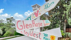A directional signpost with multiple arrows pointing to different destinations, including Glen Rose, Texas, and Fort Worth, Texas. - ☀️Beautiful Views-Bikes-Pet Friendly-30A-Milo's Beach Bungalow☀️ (Santa Rosa Beach)