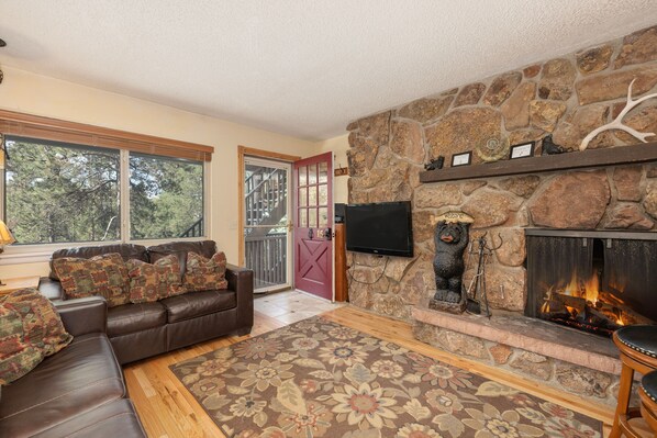 TV, fireplace