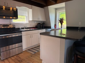 Fridge, microwave, oven, stovetop - Lakeside A-Frame- Cozy Beach Access Retreat (Sanbornton)