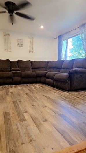 Smart TV, fireplace, DVD player, books