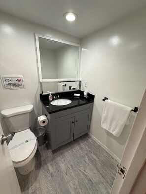 Hair dryer, towels, toilet paper