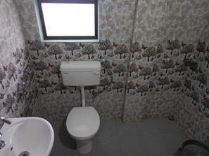 Shower, towels, soap, toilet paper