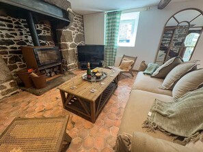 Télévision, cheminée, espaces bureaux