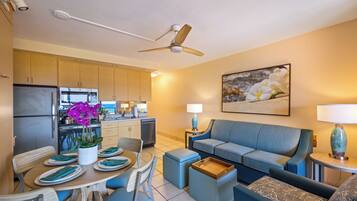 Classic Condo, 1 Bedroom, Lanai, Ocean View | Living area | 36-inch LCD TV with cable channels
