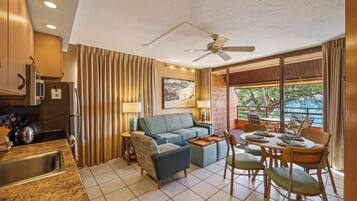 Classic Condo, 1 Bedroom, Lanai, Ocean View | Living area | 36-inch LCD TV with cable channels
