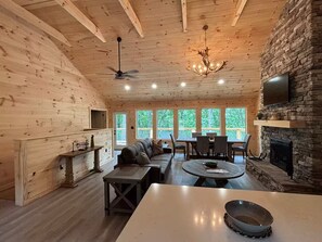 TV, fireplace