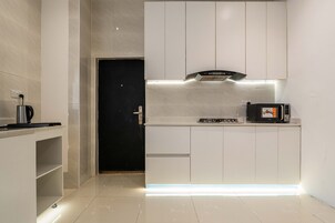 Mini-fridge, microwave