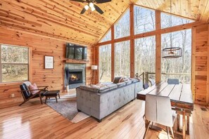 Cabin, Multiple Beds, Hot Tub (Fern Woods) | Living area | Fireplace