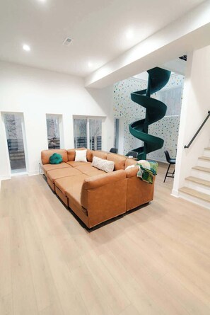 Cabin, Multiple Beds, Hot Tub (The Greenhouse) | Living area | TV, fireplace