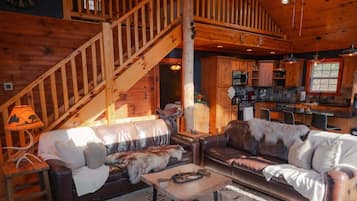 Cabin, Multiple Beds, Hot Tub (O'Hara) | Living area | Fireplace