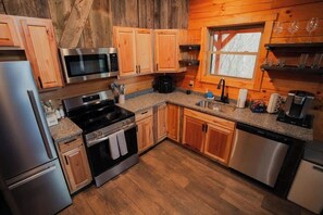 Cabin, Multiple Beds, Hot Tub (Memories at Hillside) | Private kitchen | Fridge, microwave, oven, stovetop