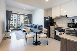 Luxury Apartment, 1 Bedroom, Pool View | Living room - Pure Voyage Town Square (Dubai)
