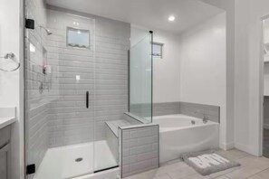 Shower, towels, soap, toilet paper