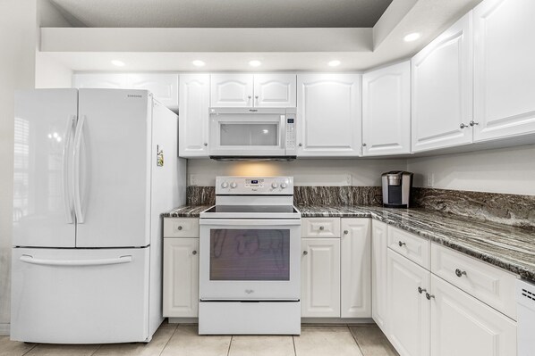 Fridge, microwave, oven, dishwasher