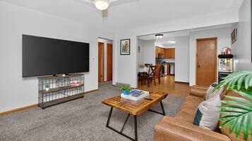 Smart TV, fireplace, foosball, table tennis