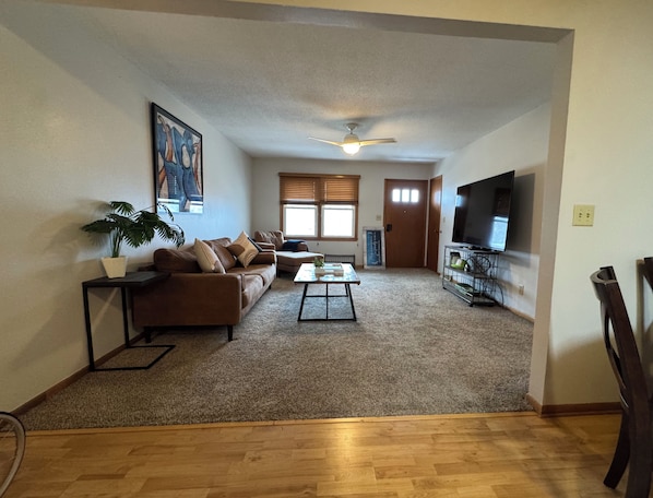 Smart TV, fireplace, foosball, table tennis