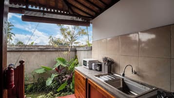 Romantic Villa, Private Pool, Pool View | Private kitchen | Full-size fridge, microwave, stovetop, electric kettle