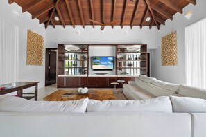 Smart TV, fireplace, stereo