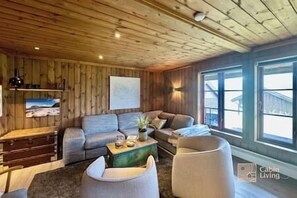 Televisión, chimenea y libros