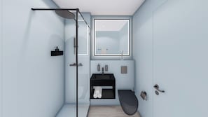 Douche, sĂšche-cheveux, serviettes fournies, savon