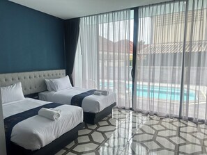 Deluxe Room, Multiple Beds, Private Pool | Desk, free WiFi