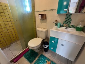 Ducha, toallas, jabón y papel higiénico