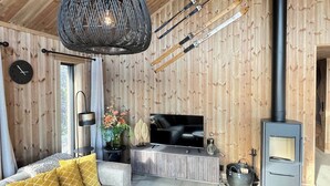 Loft, 5 Bedrooms, Balcony, Lake View | Living area | Books - Spacious Lodge With Sauna, ski Centre (Krodsherad)