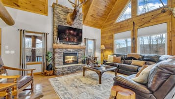 Smart TV, fireplace, ping pong