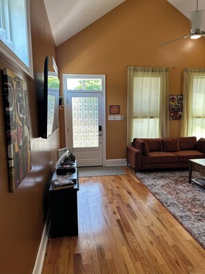 Smart TV, books, music library, stereo