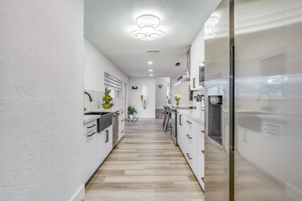 Fridge, microwave, oven, dishwasher