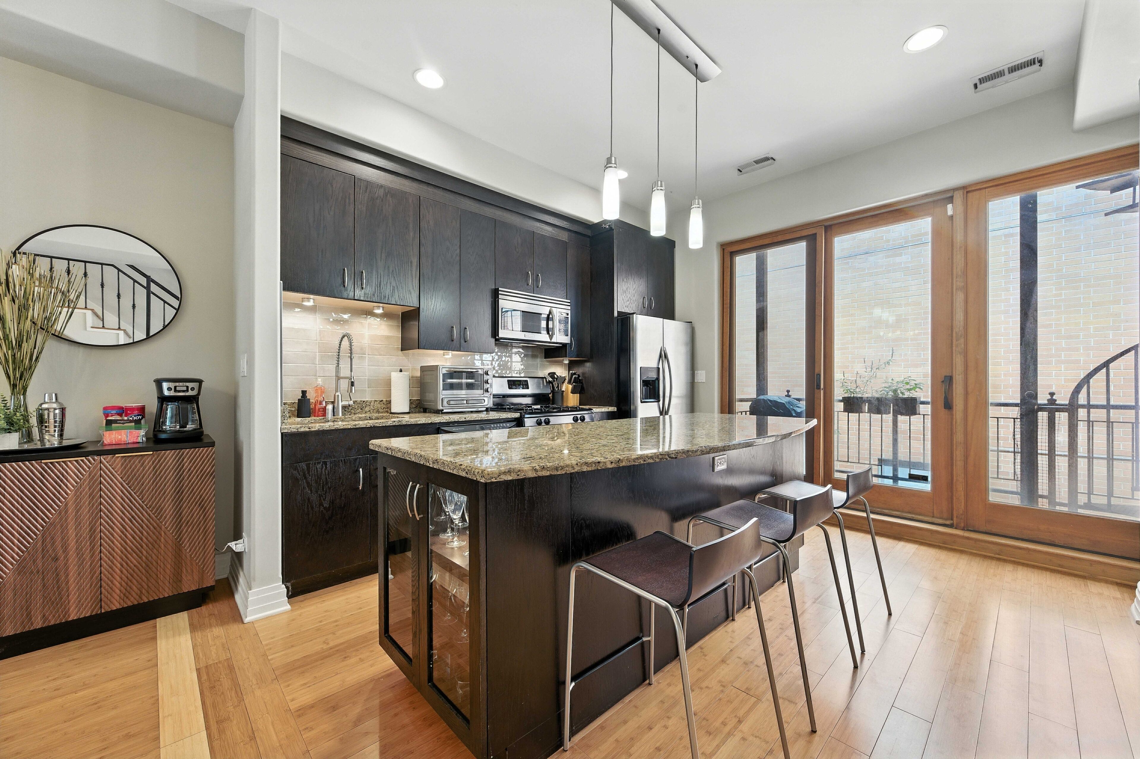 Fridge, microwave, oven, dishwasher