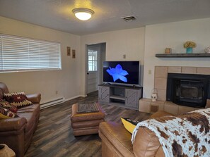 TV, fireplace