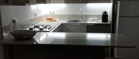 Kühlschrank, Ofen, Geschirrspüler, Wasserkocher mit Kaffee-/Teezubehör