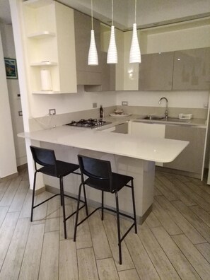 Fridge, oven, dishwasher, coffee/tea maker