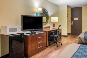 Laptop workspace, blackout curtains, soundproofing, iron/ironing board