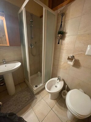 Een douche, een haardroger, een bidet, toiletpapier