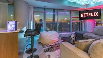 Luxury Apartment | Living area | 45-inch LED TV with cable channels